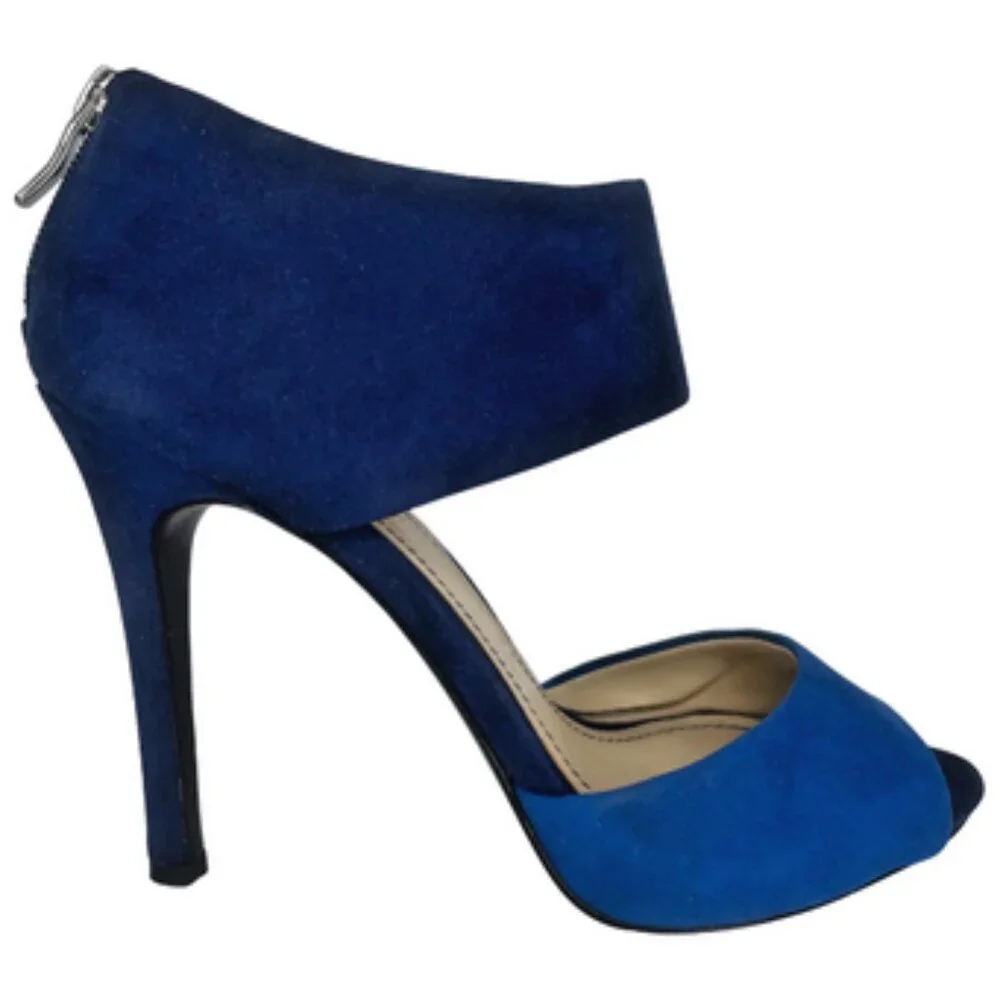 BCBGeneration Cobalt Blue Suede Idalaha D’Orsay Peep Toe Ankle Strap Heels 8.5